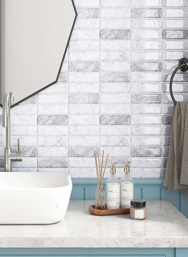 ReWallpaper لوحة حائط من ReWallpaper، مكونة من 17 ورقة، بيضاء ورمادية، قابلة للتقشير واللصق، بتصميم رخامي ثلاثي الأبعاد، مقاومة للماء، مناسبة للمطبخ، أو مدفأة، أو سيارة ترفيهية، أو لوح حائط قابل للإزالة، مقاس 12×12 بوصة - Image 2