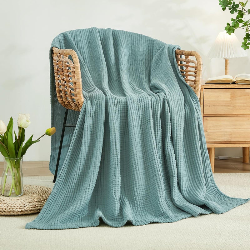 EMME Cotton Blanket Twin XL for Bed Soft Muslin Blankets 66"x90" Lightweight Breathable Layering Bedspread Coverlet All Season Gauze, Teal - Image 1