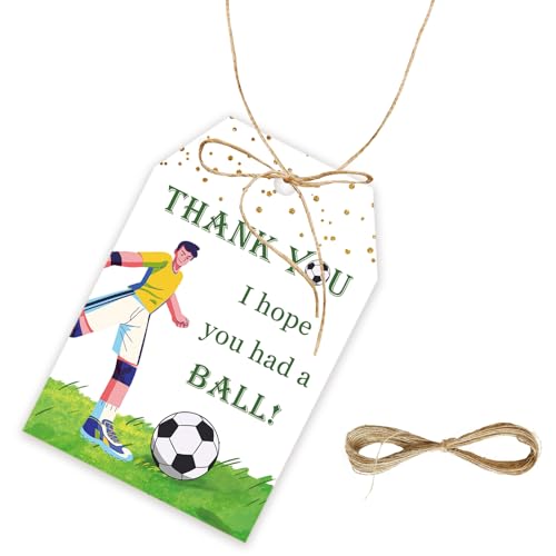 FORSHEEP 50pcs Soccer Thank You Tags Football Gift Tag with String for Ball Themed Party Sport Game Thank You Paper Tags for Birthday Party Favors - Image 2