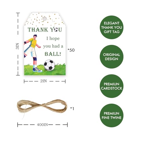 FORSHEEP 50pcs Soccer Thank You Tags Football Gift Tag with String for Ball Themed Party Sport Game Thank You Paper Tags for Birthday Party Favors - Image 5