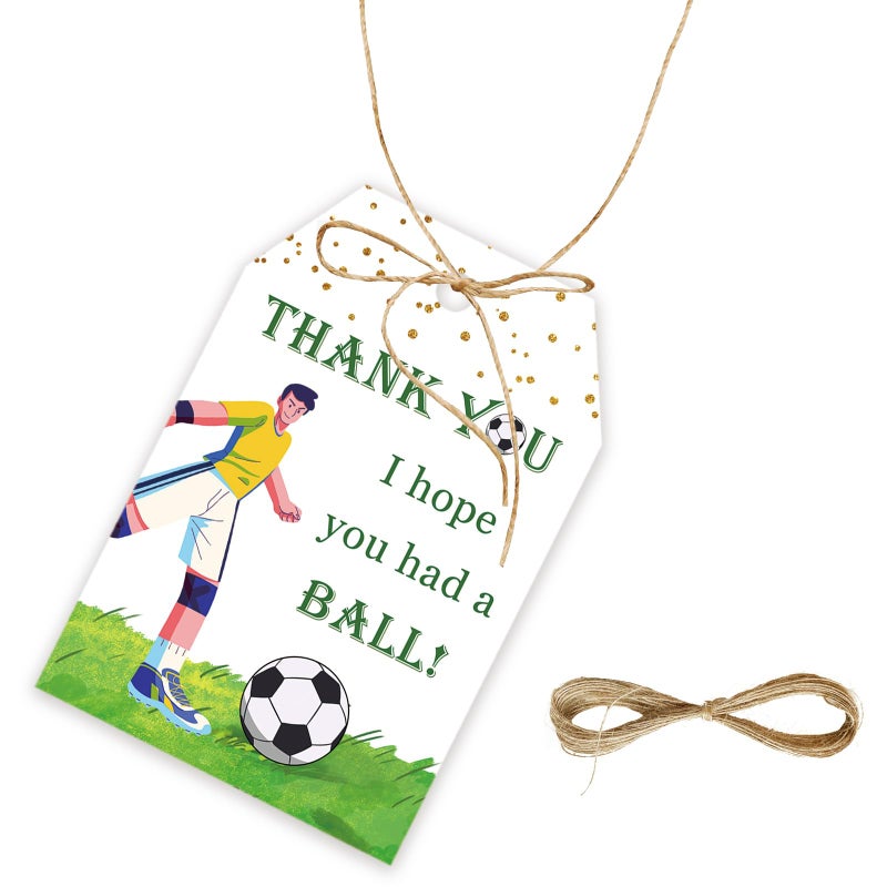 FORSHEEP 50pcs Soccer Thank You Tags Football Gift Tag with String for Ball Themed Party Sport Game Thank You Paper Tags for Birthday Party Favors - Image 3