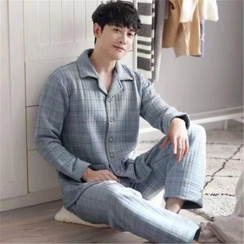 بيجامات شتوية سميكة للرجال - ملابس منزلية من قطن الهواء المعزول للرجال بحجم زائد - Image 1