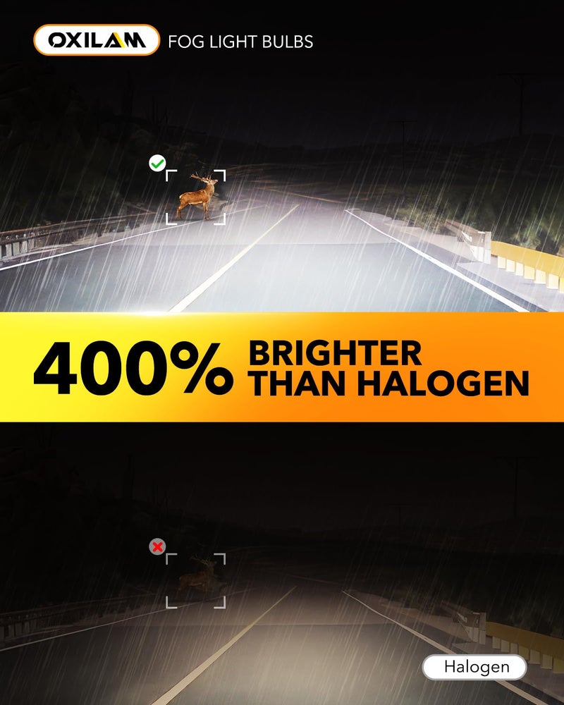 OXILAM H11 LED Light Bulb, 400% Brightness, 6500K Cool White, 1:1 Size, Fanless Fog Light Halogen Replacement, IP68, Plug and Play, Pack of 2 - Image 2