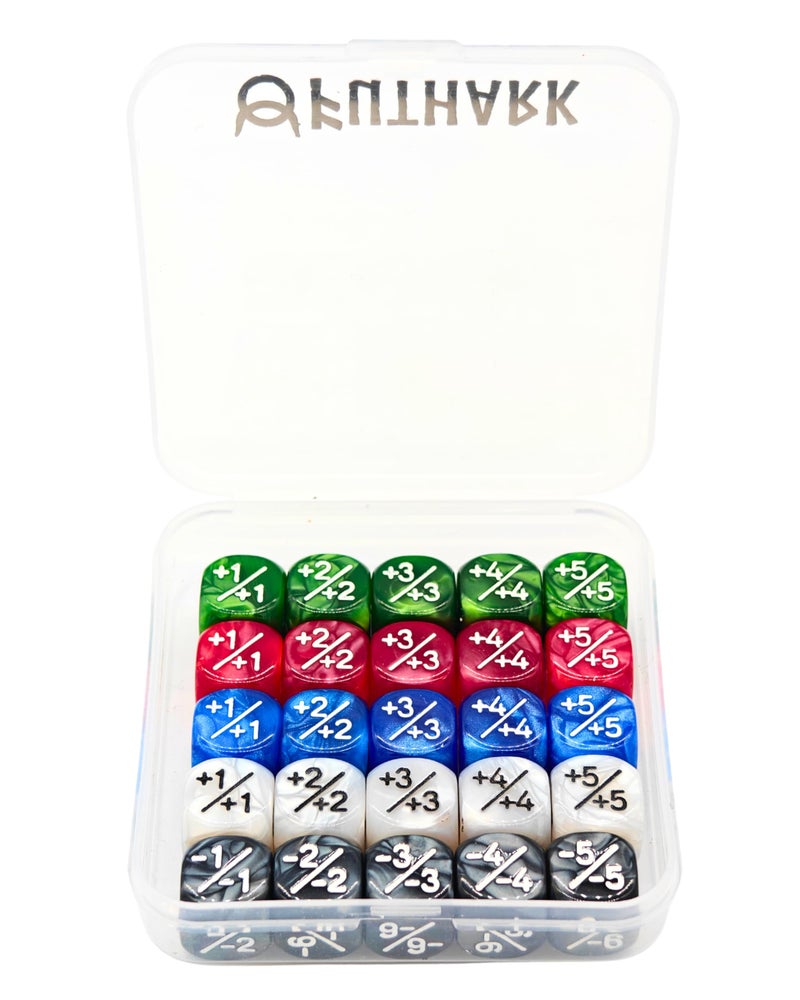 Futhark MTG Counter Dice Set 25 Compact Multicolored Acrylic Dice with PlusMinus Counters Easy to Carry Easy to Read Accessories for Magic The Gathering - Image 3
