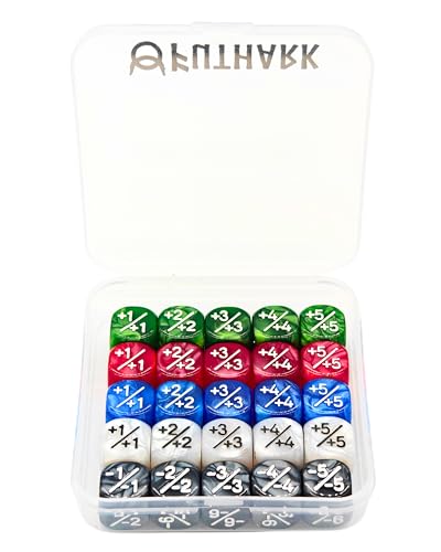 Futhark MTG Counter Dice Set 25 Compact Multicolored Acrylic Dice with PlusMinus Counters Easy to Carry Easy to Read Accessories for Magic The Gathering - Image 1