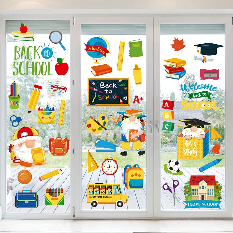 NBjiuyin 8 Sheets Back to School Window Clings Reusable Static Window Stickers for Classroom Wall Glass Car Day Welcome Decorations