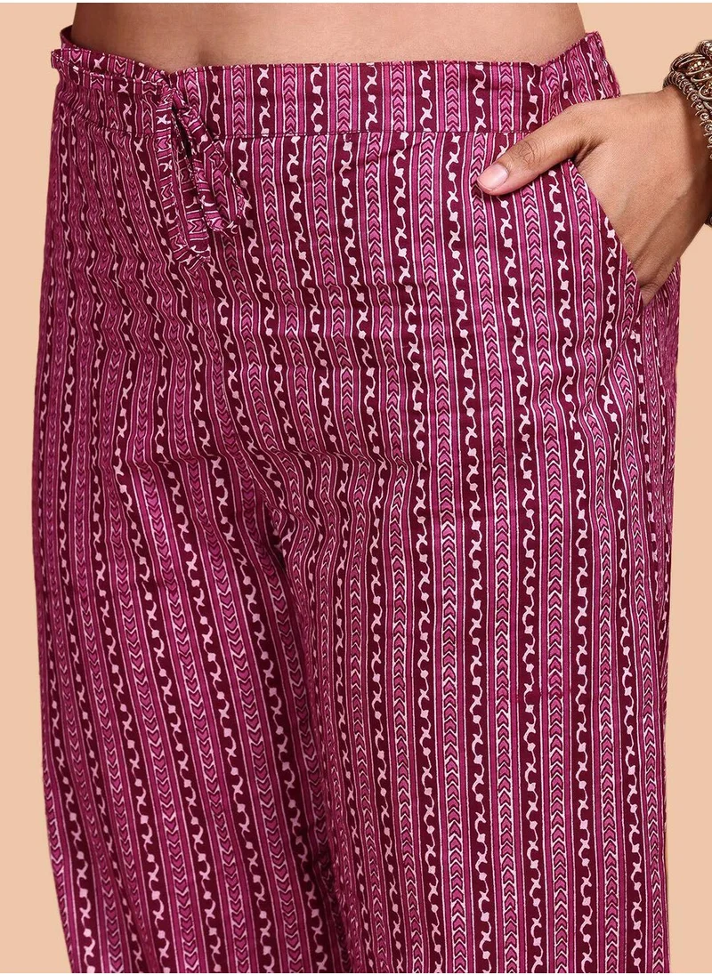 آي شين Regular Fit Embellished Pattern Round Neck Neck Three-Quarter Sleeve Maroon Colour Knitted Cotton Kurta Set for Women with Mid-Rise Closure - Blending Tradition with Modern Style