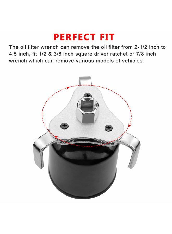 PEATOVIE Adjustable Oil Filter Wrench Remover Use From 2-1/2 inch to 4.5 inch Oil Filter Wrench Remover Tool Set 3 Jaw - Silver - Image 3