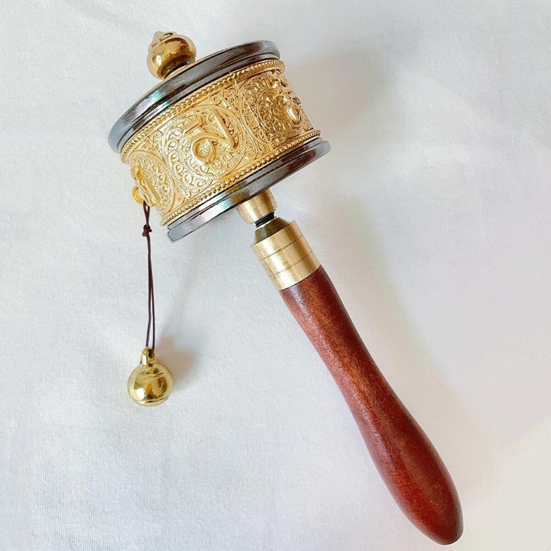 Eggone Copper Hand Held Prayer Wheel with Tibetan Buddhist Six-Character Truth Premium Buddha Scriptures, Wooden Handle Prayer Wheel for Praying, blessing, Meditation, Healing, Relaxing, Yoga - Image 1