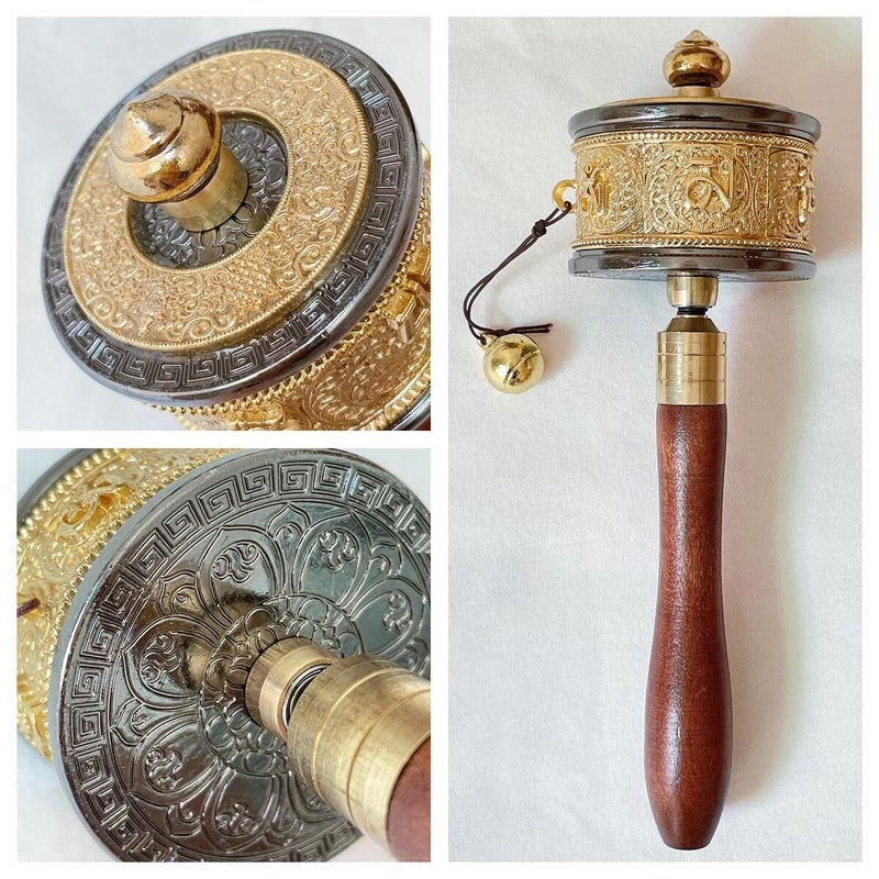 Eggone Copper Hand Held Prayer Wheel with Tibetan Buddhist Six-Character Truth Premium Buddha Scriptures, Wooden Handle Prayer Wheel for Praying, blessing, Meditation, Healing, Relaxing, Yoga - Image 4