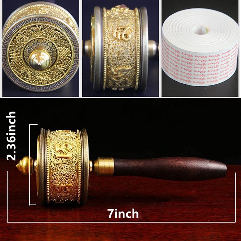 Eggone Copper Hand Held Prayer Wheel with Tibetan Buddhist Six-Character Truth Premium Buddha Scriptures, Wooden Handle Prayer Wheel for Praying, blessing, Meditation, Healing, Relaxing, Yoga - Image 2