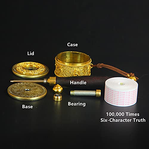 Eggone Copper Hand Held Prayer Wheel with Tibetan Buddhist Six-Character Truth Premium Buddha Scriptures, Wooden Handle Prayer Wheel for Praying, blessing, Meditation, Healing, Relaxing, Yoga - Image 3