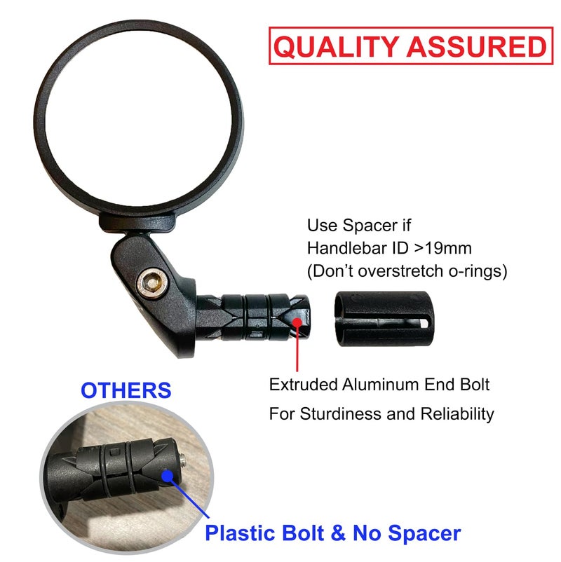 Hafny Bar End Bike/Bicycle Mirror, Stainless Steel Lens, Safe Adjustable Rearview Cycle/E-bike Mirror, HF-MR083 (Black 62mm) - Image 4