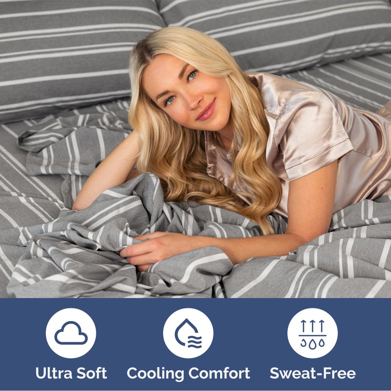 Extra Deep Queen Sheet Set - 6 Piece Breathable and Cooling Sheets - Hotel Luxury Bed Sheets Set - Easy Fit - Soft  Wrinkle Free and Comfy Sheets Set - Grey Striped Sheet Set with Extra Deep Pockets