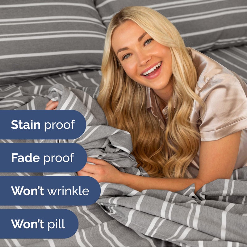 Extra Deep Queen Sheet Set - 6 Piece Breathable and Cooling Sheets - Hotel Luxury Bed Sheets Set - Easy Fit - Soft  Wrinkle Free and Comfy Sheets Set - Grey Striped Sheet Set with Extra Deep Pockets