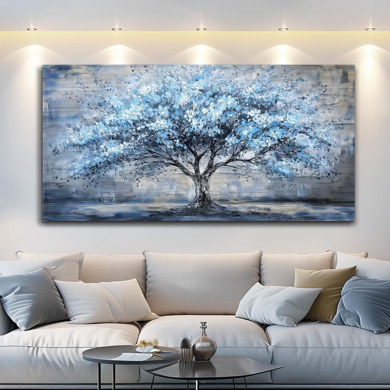 EMODA Blue Tree Canvas Wall Art 60x120 cm Framed – Nature Wall Art for Home | Large Framed Canvas Print for Living Room Bedroom Home Office Wall Decoration – Premium Quality Artwork for Modern Interior Styling - Image 3