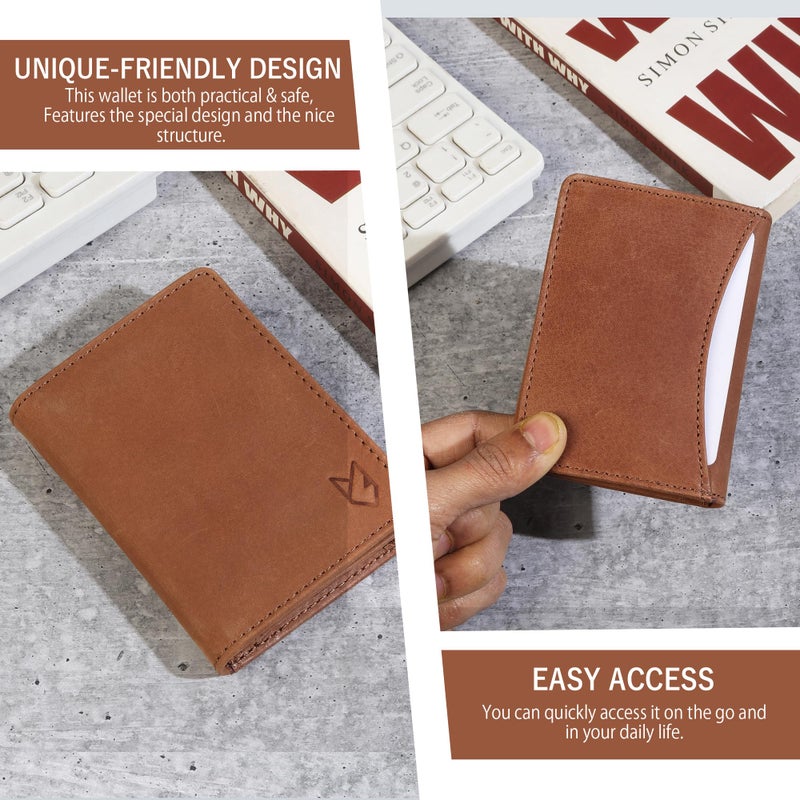 FOXHACKLE Leather Credit Card Holder For Men and Women, Small RFID Blocking Bifold Wallet (With ID Slot, Hunter Tan) - Image 3