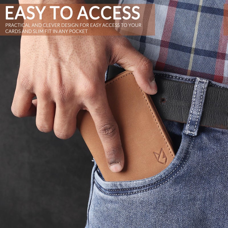 FOXHACKLE Leather Credit Card Holder For Men and Women, Small RFID Blocking Bifold Wallet (With ID Slot, Hunter Tan) - Image 5