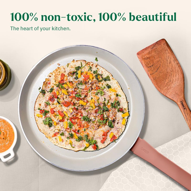 Ember Cookware طاسة سيراميك غير لاصقة 28 سم | مقلاة روتي وتشباتي غير سامة | معتمدة من ISI | طاسة طهي سيراميك | 1 ملعقة مسطحة | خالية من PFAS وPTFE | آمنة للاستخدام على الحث | زرقاء - Image 4