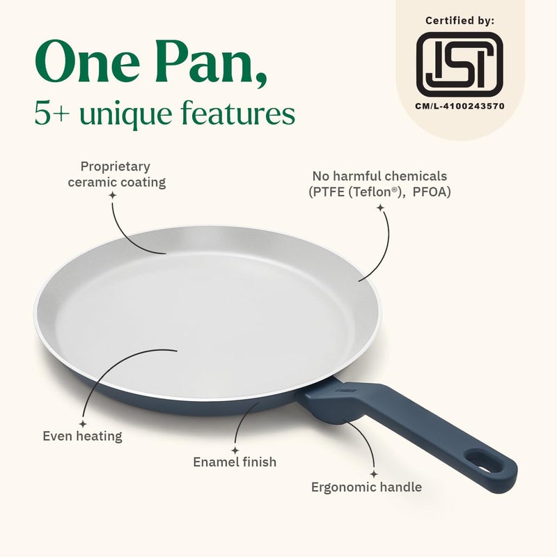 Ember Cookware طاسة سيراميك غير لاصقة 28 سم | مقلاة روتي وتشباتي غير سامة | معتمدة من ISI | طاسة طهي سيراميك | 1 ملعقة مسطحة | خالية من PFAS وPTFE | آمنة للاستخدام على الحث | زرقاء - Image 2