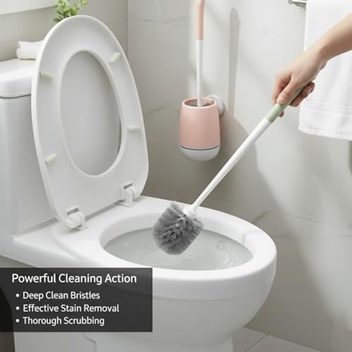 Home-Cloud HomeCloud Silicone Toilet Brush | Wall Mounted Toilet Cleaning Brushes |Brushes for Bathroom Cleaning Japanese Modern with Soft Bristle Can Also Be Wall Hanged.with Holder (Peach) - Image 4