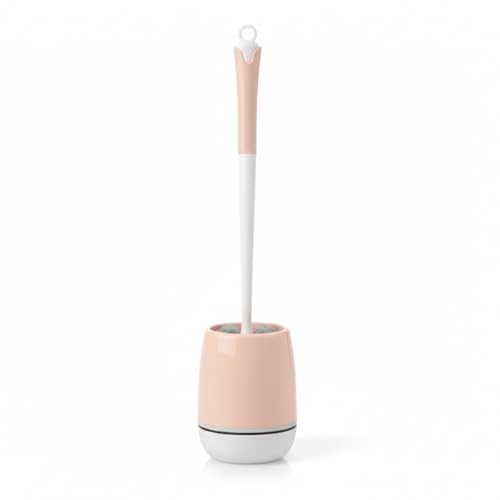 Home-Cloud HomeCloud Silicone Toilet Brush | Wall Mounted Toilet Cleaning Brushes |Brushes for Bathroom Cleaning Japanese Modern with Soft Bristle Can Also Be Wall Hanged.with Holder (Peach) - Image 1