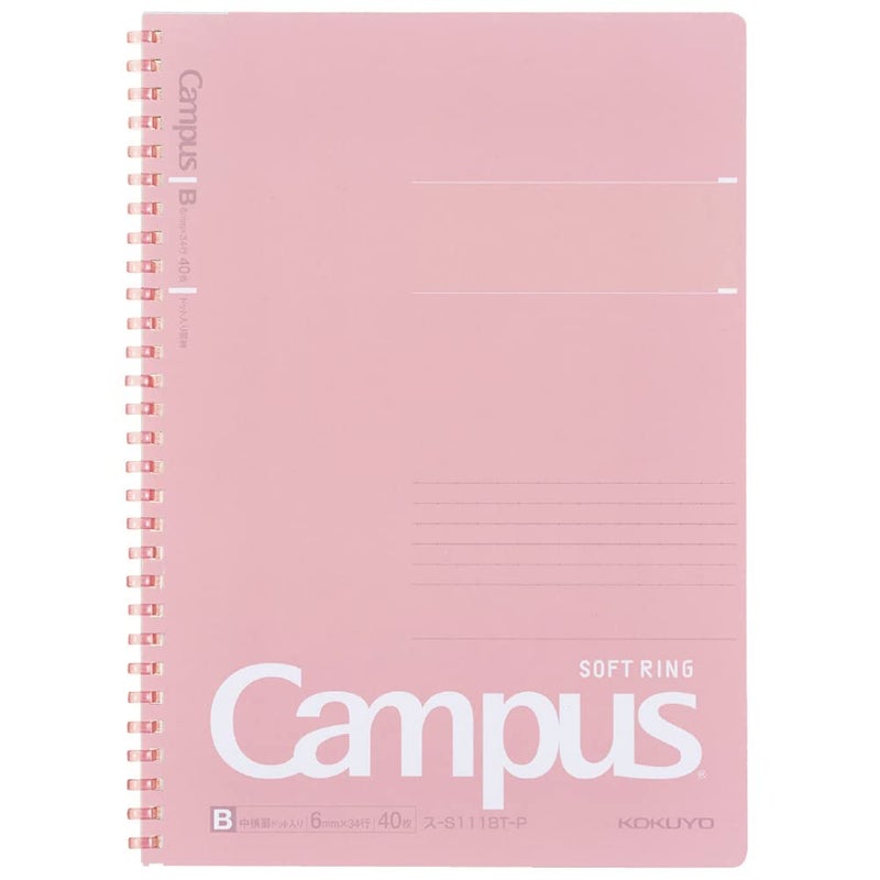 Kokuyo Spiral Lined Notebook  10'' X 7'' Pastel Journal B5 Campus Soft Ring Notebooks With Dot 6 Mm Ruled  40 Sheets  Pink 1 Subject Notebook  Note Taking For School. Japan Import (Su-S111Bt-P)