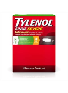 TYLENOL Sinus Severe Daytime Caplets for Pain & Congestion Relief, 50 Travel Packs of 2 ct  - Image 1