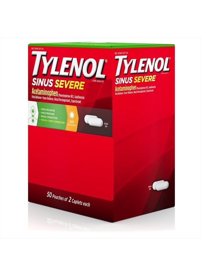 TYLENOL - Sinus Severe Daytime Caplets for Pain & Congestion Relief, 50 Travel Packs of 2 ct - Image 1