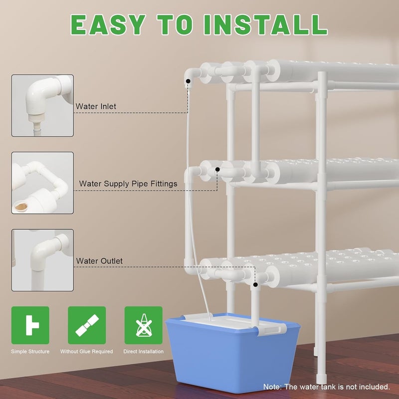 MERIDIAN 3‑Tier Hydroponic Growing System – 108 Plant Sites, White PVC‑U, 1.2 m Tubes, 100×50×102 cm - CT