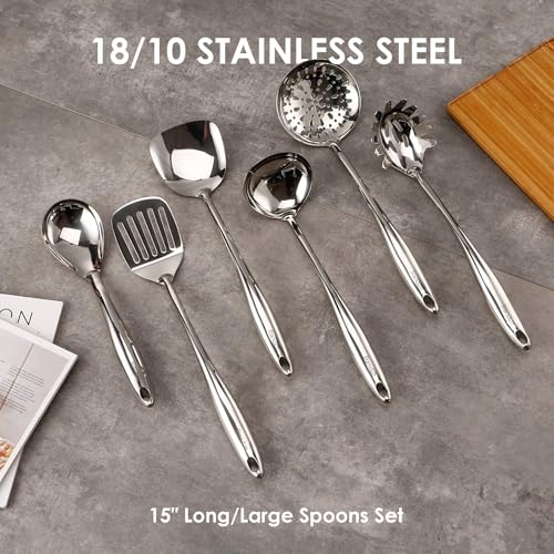 Standcn 304 Stainless Steel Kitchen Utensil Set - 9 PCS Serving Utensils, Cooking Utensil, Solid Spoon, Slotted Spoon, Fork, Spatula, Ladle, Skimmer Spoon, Slotted Spatula Tunner, Spaghetti Spoon, Large Spoon - Image 3