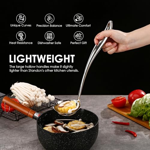 Standcn 304 Stainless Steel Kitchen Utensil Set - 9 PCS Serving Utensils, Cooking Utensil, Solid Spoon, Slotted Spoon, Fork, Spatula, Ladle, Skimmer Spoon, Slotted Spatula Tunner, Spaghetti Spoon, Large Spoon - Image 5