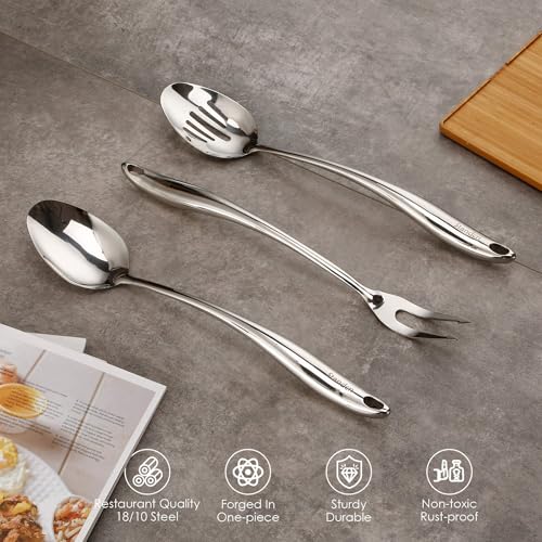 Standcn 304 Stainless Steel Kitchen Utensil Set - 9 PCS Serving Utensils, Cooking Utensil, Solid Spoon, Slotted Spoon, Fork, Spatula, Ladle, Skimmer Spoon, Slotted Spatula Tunner, Spaghetti Spoon, Large Spoon - Image 4