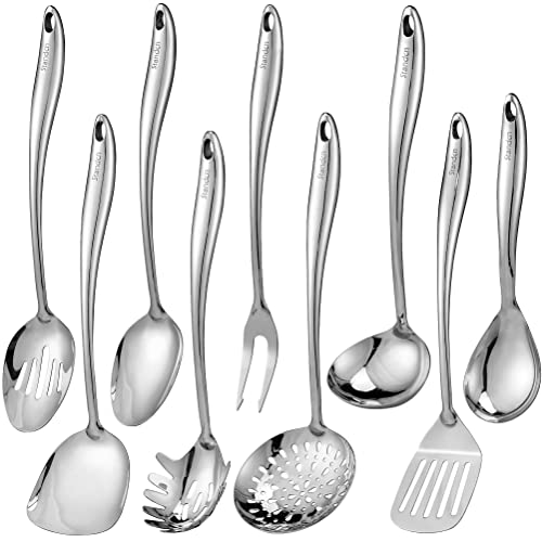 Standcn 304 Stainless Steel Kitchen Utensil Set - 9 PCS Serving Utensils, Cooking Utensil, Solid Spoon, Slotted Spoon, Fork, Spatula, Ladle, Skimmer Spoon, Slotted Spatula Tunner, Spaghetti Spoon, Large Spoon - Image 1