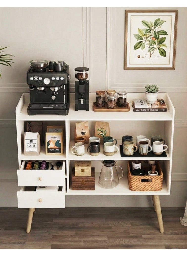 خزانة ركن القهوة المنزلية للمطبخ بأبعاد 100*35*90 سم، مزودة بأدراج، تُستخدم كخزانة عرض أو رف للمخبوزات، مناسبة لغرفة المعيشة أو غرفة النوم أو المكتب (لون أبيض دافئ، ZWG008). - Image 2