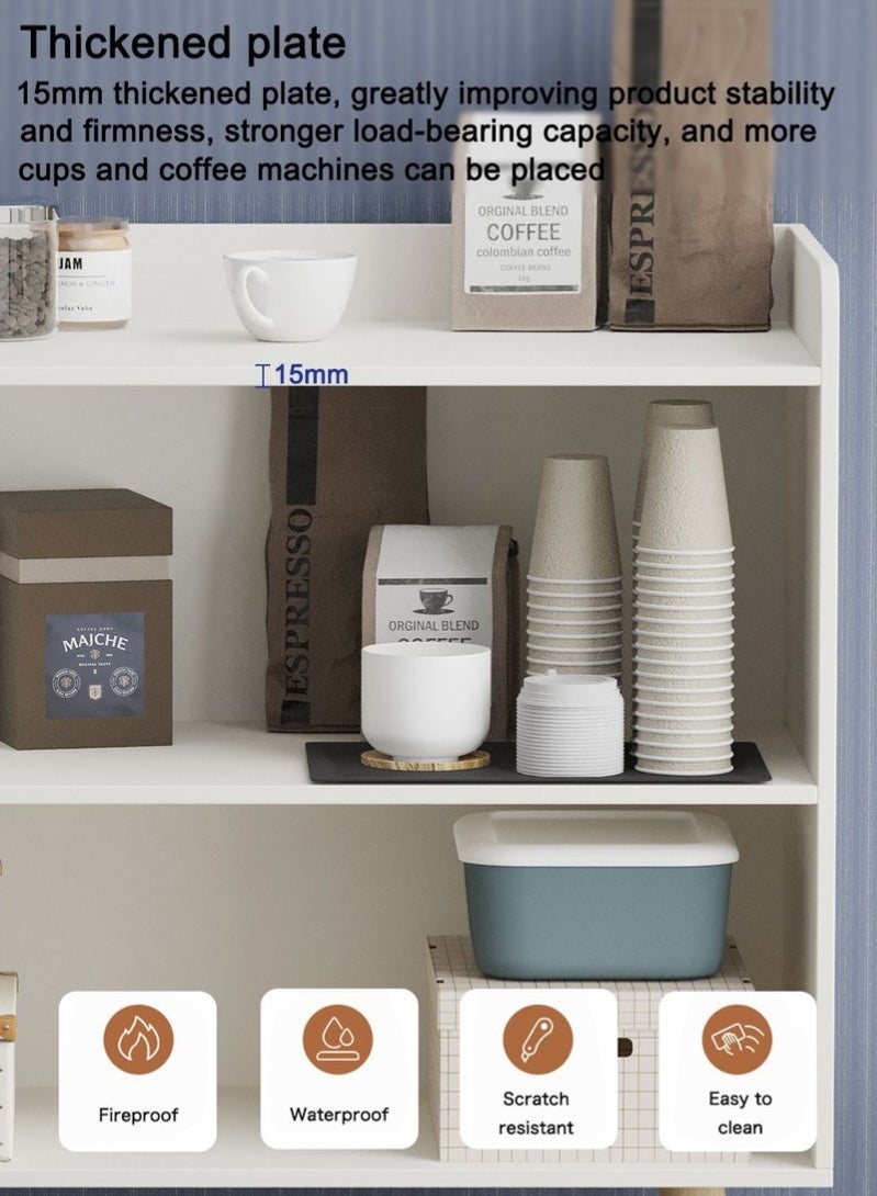 خزانة ركن القهوة المنزلية للمطبخ بأبعاد 100*35*90 سم، مزودة بأدراج، تُستخدم كخزانة عرض أو رف للمخبوزات، مناسبة لغرفة المعيشة أو غرفة النوم أو المكتب (لون أبيض دافئ، ZWG008). - Image 5