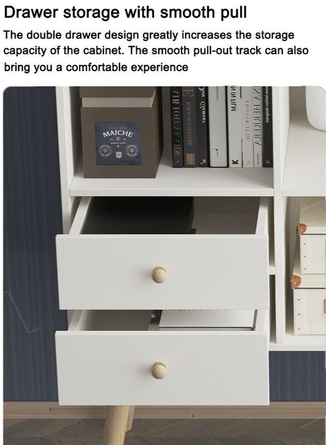 خزانة ركن القهوة المنزلية للمطبخ بأبعاد 100*35*90 سم، مزودة بأدراج، تُستخدم كخزانة عرض أو رف للمخبوزات، مناسبة لغرفة المعيشة أو غرفة النوم أو المكتب (لون أبيض دافئ، ZWG008). - Image 4