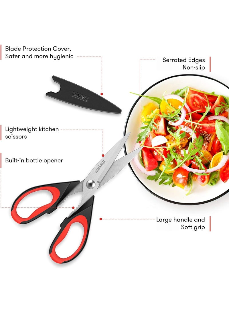 iBayam Kitchen Scissors All Purpose Heavy Duty, Kitchen Utensils Set, Stainless Steel Cooking Utensils Gadgets, Meat Poultry Food Shears Dishwasher Safe Utility Tools Home Gift, with Protective Sheath - Image 4