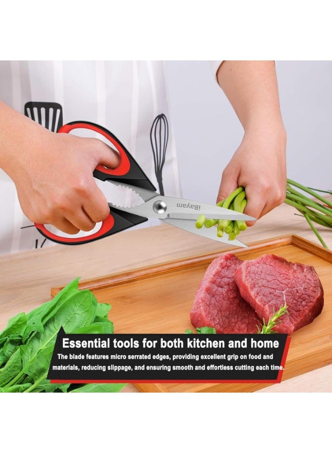 iBayam Kitchen Scissors All Purpose Heavy Duty, Kitchen Utensils Set, Stainless Steel Cooking Utensils Gadgets, Meat Poultry Food Shears Dishwasher Safe Utility Tools Home Gift, with Protective Sheath - Image 1