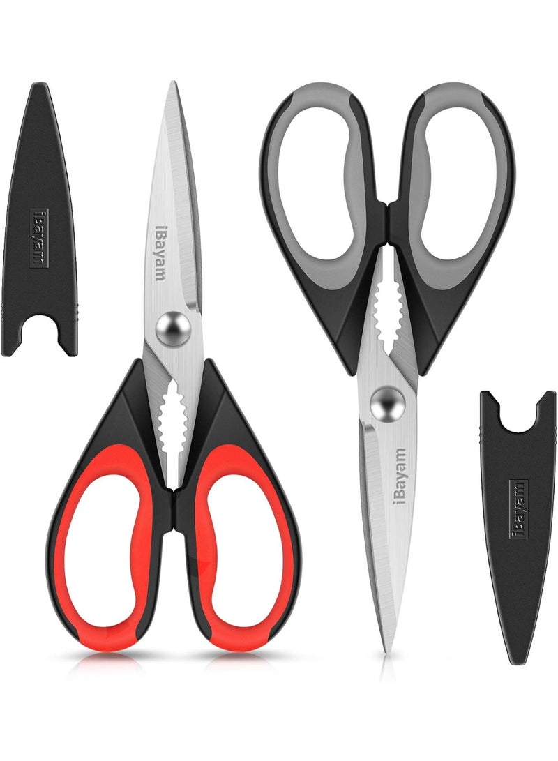 iBayam Kitchen Scissors All Purpose Heavy Duty, Kitchen Utensils Set, Stainless Steel Cooking Utensils Gadgets, Meat Poultry Food Shears Dishwasher Safe Utility Tools Home Gift, with Protective Sheath - Image 2