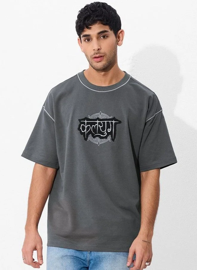 ذا سوليد ستور The Souled Store Men's Oversized Graphic Print Grey T-Shirt