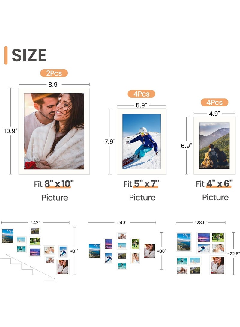 Bukela 10 Pack Picture Frames Collage Wall Decor for Mounting or Tabletop Display, Photo Gallery Frame Set for Family, Multi Sizes Including 8x10, 5x7, 4x6, White - Image 2