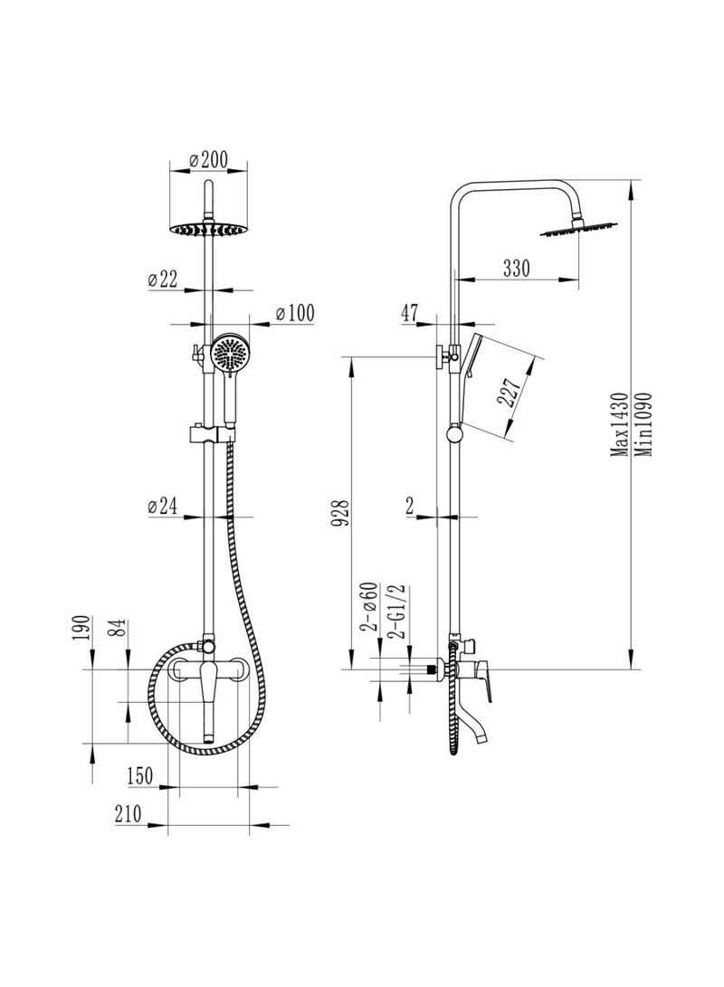 DANUBE HOME Milano Plus Bayz Plus Bath Shower Mixer Complete Set – Modern Wall-Mounted Bathroom Faucet with Hand Shower Durable Metal Construction & Matte Black Finish Black - Image 2