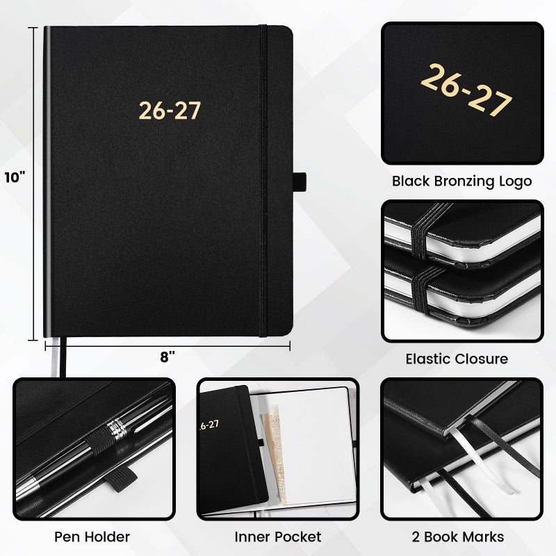 Vondafe Planner 2026-2027 - Academic Planner 2026-2027, July 2026 - June 2027, 8'' x 10'', 26-27 Planner Weekly and Monthly, 26-27 Calendar Planners with Pen Holder, Elastic Closure, Leather Hardcover - Black - Image 3