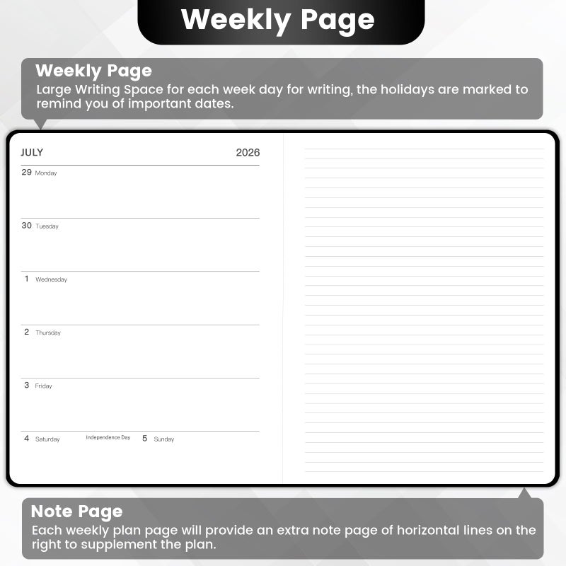 Vondafe Planner 2026-2027 - Academic Planner 2026-2027, July 2026 - June 2027, 8'' x 10'', 26-27 Planner Weekly and Monthly, 26-27 Calendar Planners with Pen Holder, Elastic Closure, Leather Hardcover - Black - Image 4