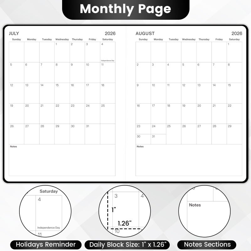 Vondafe Planner 2026-2027 - Academic Planner 2026-2027, July 2026 - June 2027, 8'' x 10'', 26-27 Planner Weekly and Monthly, 26-27 Calendar Planners with Pen Holder, Elastic Closure, Leather Hardcover - Black - Image 5