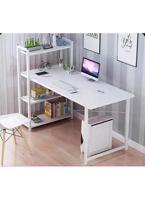 Computer Desk 120cm Home Office Computer Desk Writing Study Desk Gaming Desk Simple Laptop Table Large Corner Table with Bookshelf & Storage Sheves