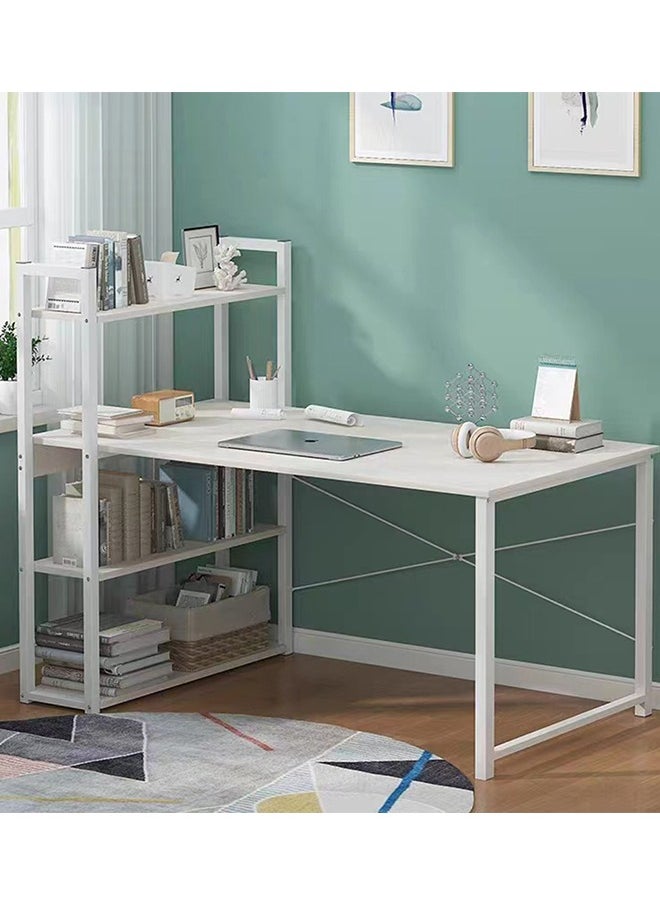 CityRiya-Long - Computer Desk 120cm Home Office Computer Desk Writing Study Desk Gaming Desk Simple Laptop Table Large Corner Table with Bookshelf & Storage Sheves - Image 1