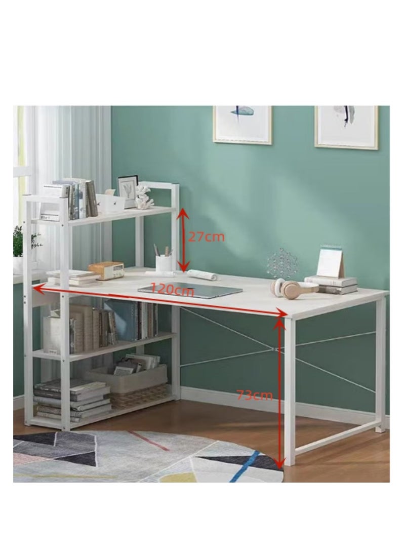 CityRiya-Long - Computer Desk 120cm Home Office Computer Desk Writing Study Desk Gaming Desk Simple Laptop Table Large Corner Table with Bookshelf & Storage Sheves - Image 1
