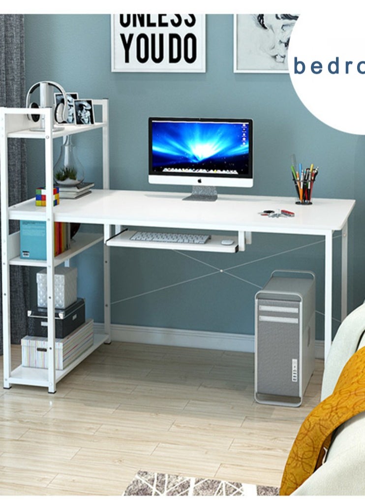 CityRiya-Long - Computer Desk 120cm Home Office Computer Desk Writing Study Desk Gaming Desk Simple Laptop Table Large Corner Table with Bookshelf & Storage Sheves - Image 1